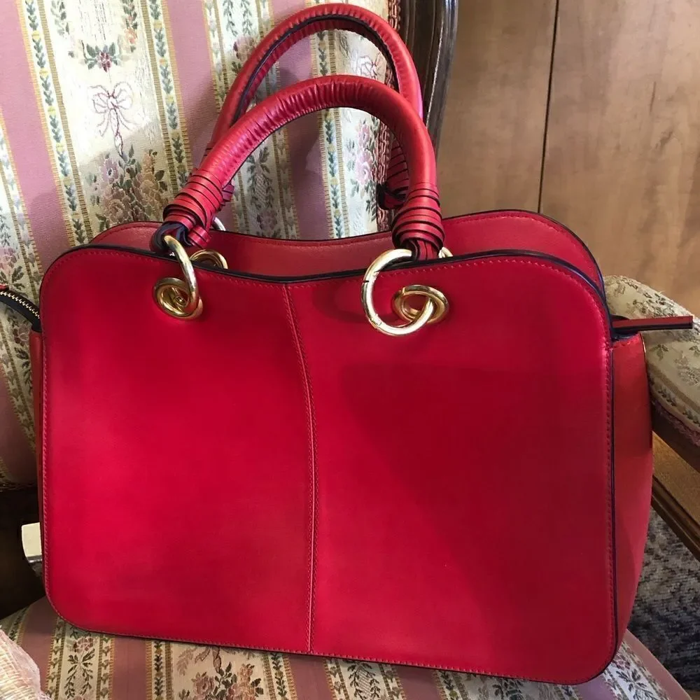 SeebyChloe Tilda Red Leather Handbag w/Sueded Bottom, Missing Crossbody Strap